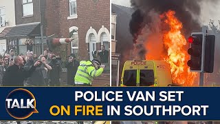 Violent Clashes Between Protesters And Police In Southport Following Stabbings | Police Van On Fire
