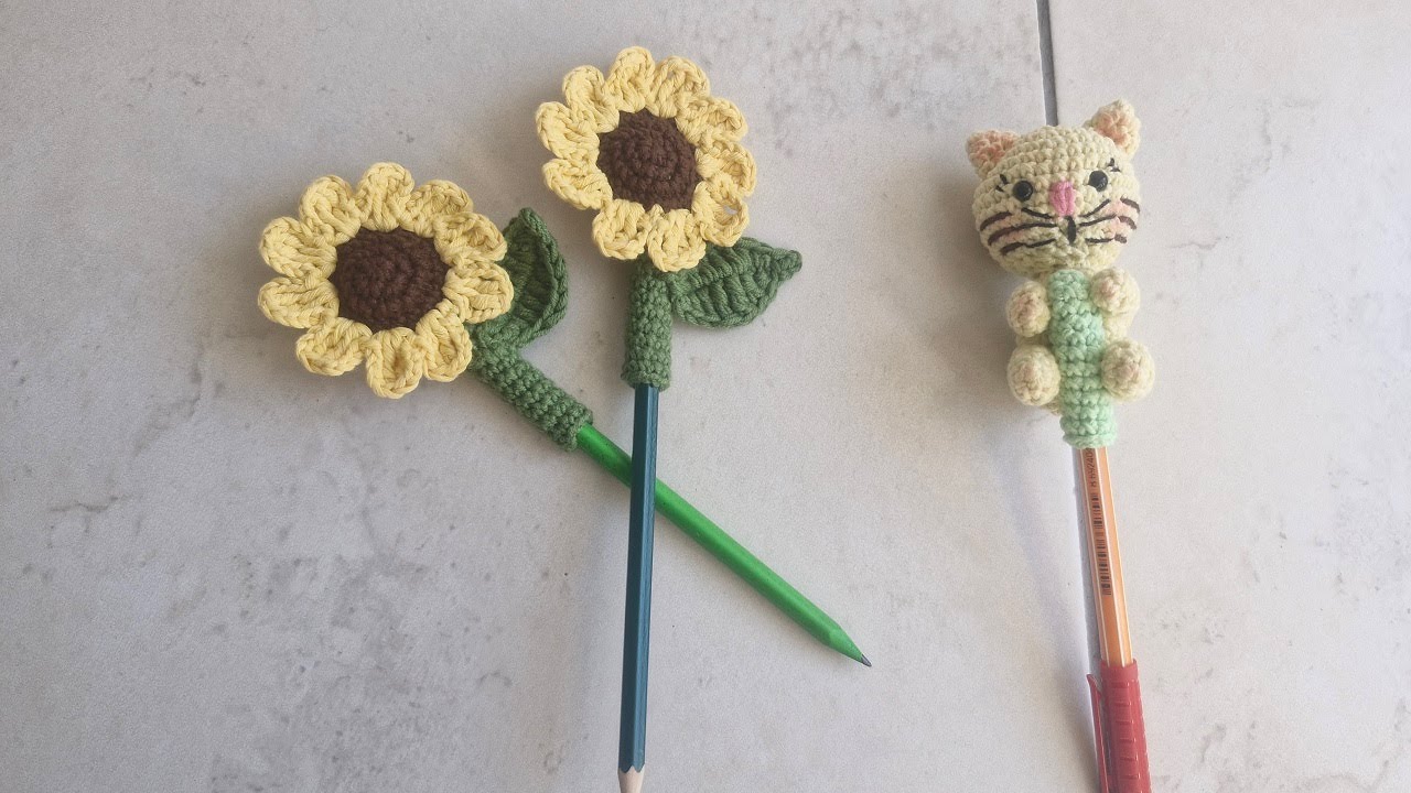 TIĞ İŞİ AYÇİÇEĞİ KALEM BAŞLIĞI YAPIMI (Making crochet sunflower shaped pen cap)