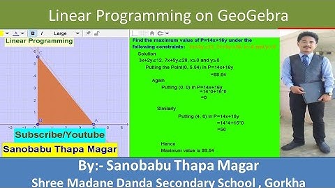 Linear Programming  || Maximum Value || GeoGebra || Sanobabu Thapa Magar