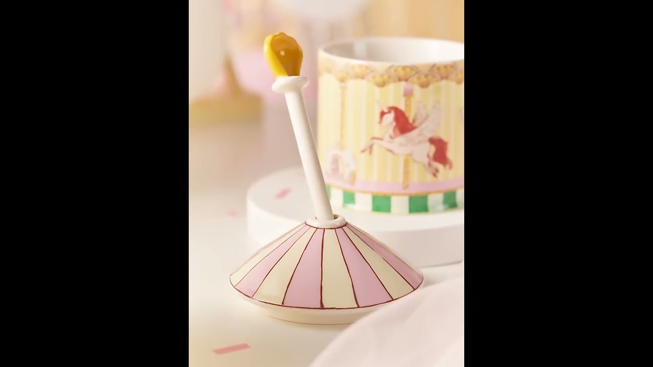 365ml/12oz Yellow Unicorn Ceramic Cup with Carousel Stirrer – Ann