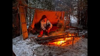 Winter Wilderness Survival in the 1700's |PRIMITIVE SHELTER|STARTING FIRE WITH FLINTLOCK