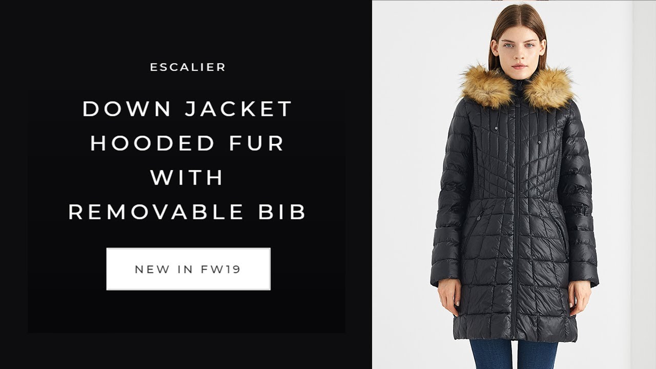 Escalier Down Jacket Hooded Fur with Removable Bib FW19 Women's