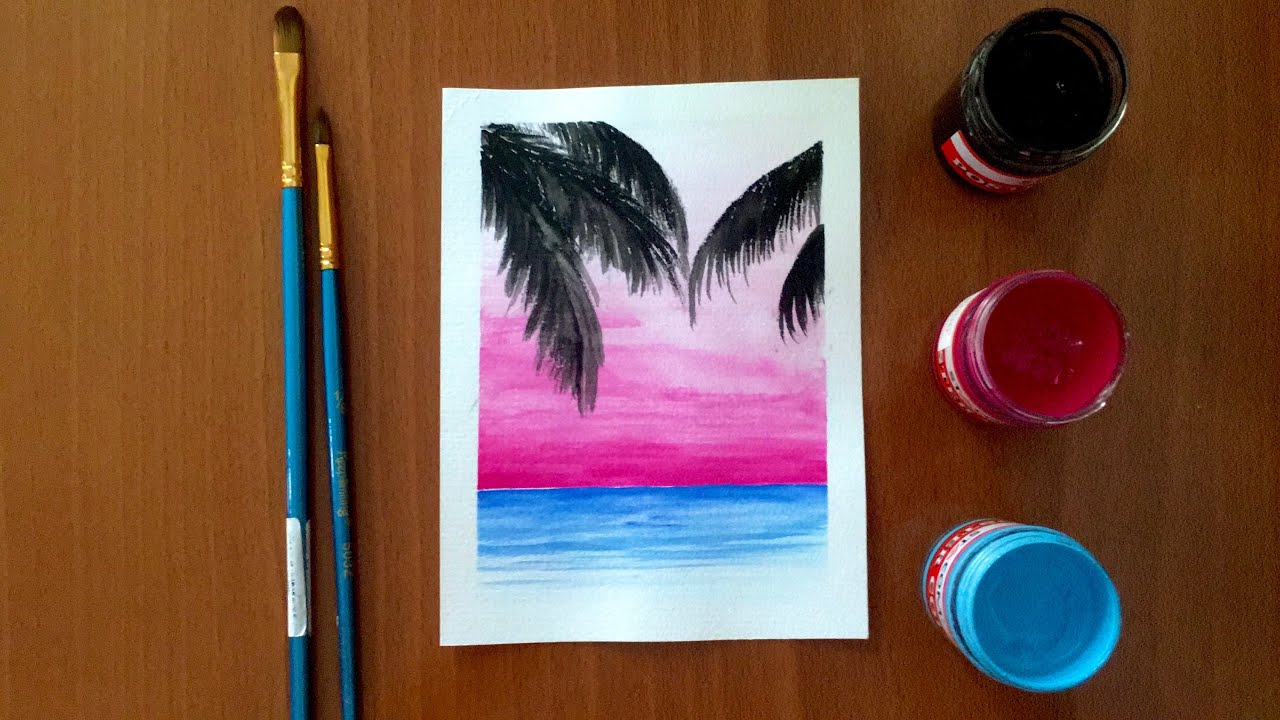 Vẽ tranh phong cảnh biển bằng MÀU NƯỚC đơn giản | how to draw easy scenery  with watercolor - YouTube