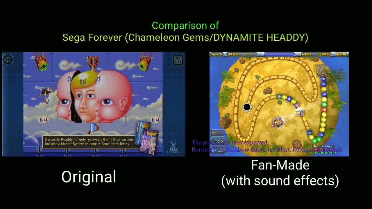Comparison of SEGA Forever (Chameleon Gems or DYNAMITE HEADDY) - YouTube