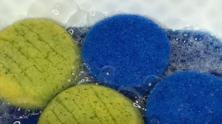 {ASMR} ROUND SPONGES SQUEEZING • RINSING 💛💙