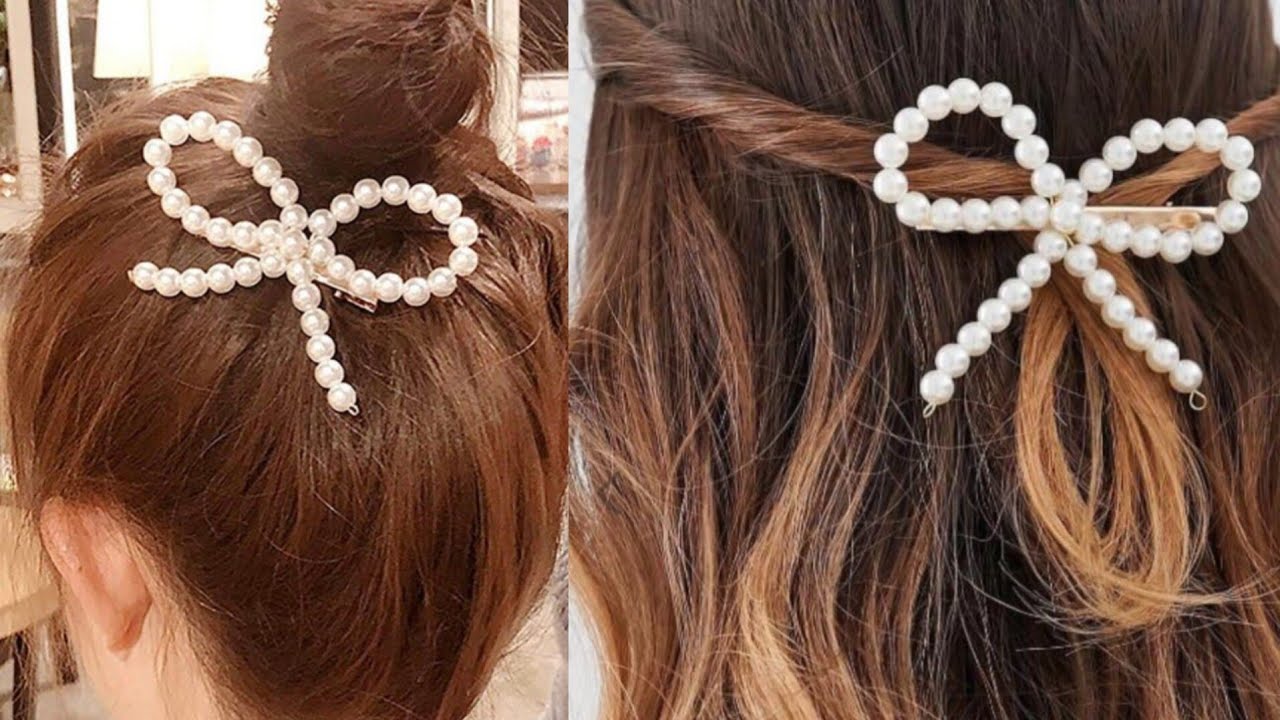 beautiful pearl bow hair clips making at home/hair clips 