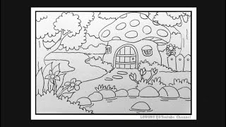 Cara Menggambar Rumah Jamur Yang Bagus - How To Draw A Cute Mushroom House