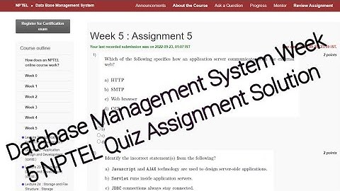 #NPTEL #DBMS #Week5 #Solutions NPTEL Database Management System Week 5 Quiz Assignment Solution 2022