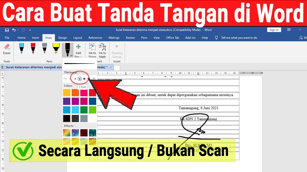 Cara Membuat Tanda Tangan Langsung di Word 