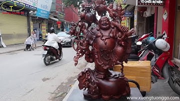TƯỢNG GỖ DI LẶC NGŨ PHÚC VÁC CÀNH ĐÀO GỖ CẨM LAI- TƯỢNG PHẬT DI LẶC CỰC ĐẸP
