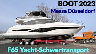 Messe BOOT 2023 - Kran BIG WILLI hebt Yacht F65 aus dem Rhein