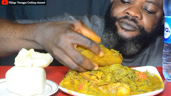 Asmr Mukbang Delicious Cocoyam Soup And Fufu With Mackerel Fish, Meats African Food, Eating Challeng