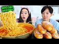 CHEESY KOREAN MOZZARELLA CORNDOGS + SPICY CHEESY RAMEN MUKBANG