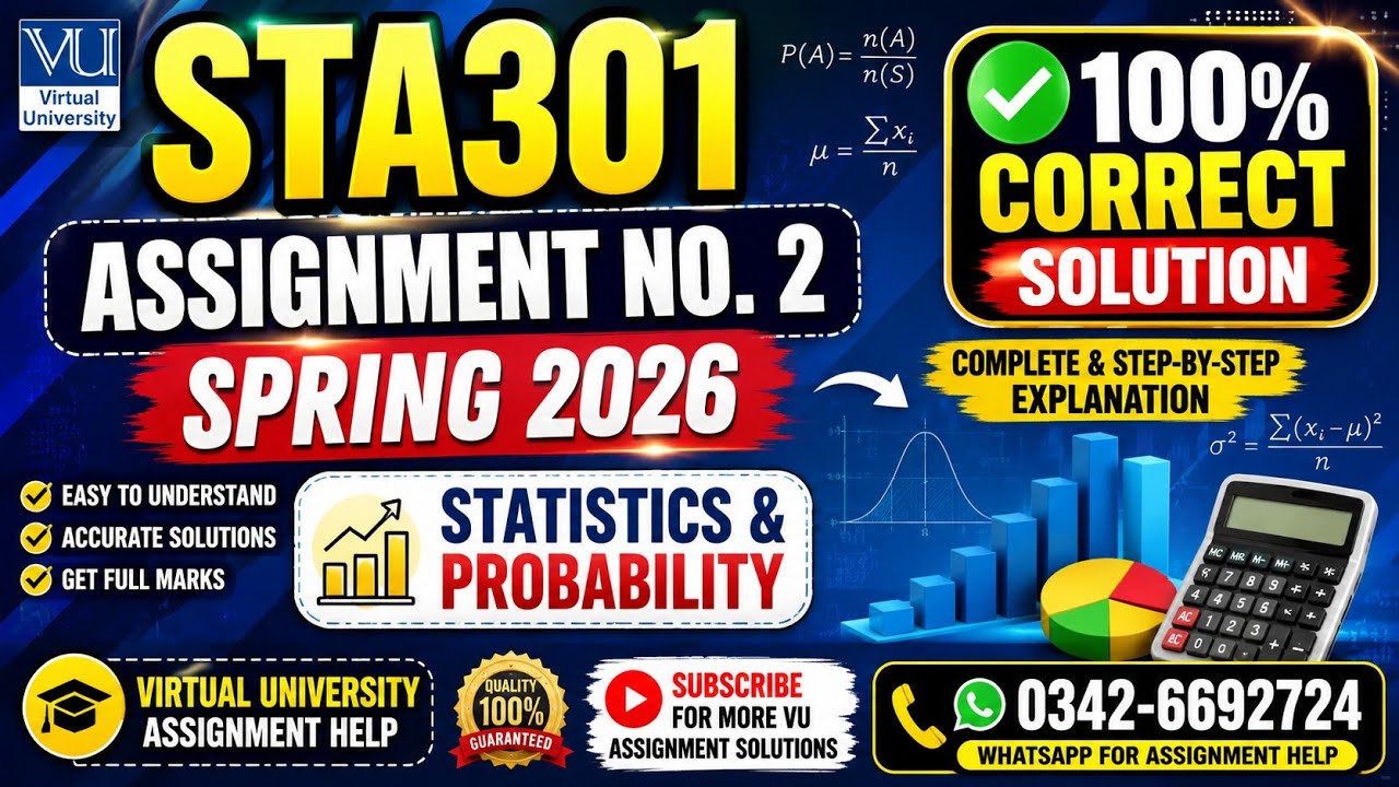 STA301 Assignment 2 Solution Spring 2026| 100% Correct Statistics ...