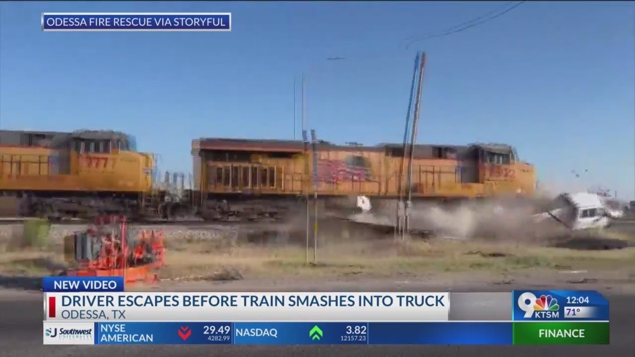NEW VIDEO: Driver escapes before getting hit by train. - YouTube
