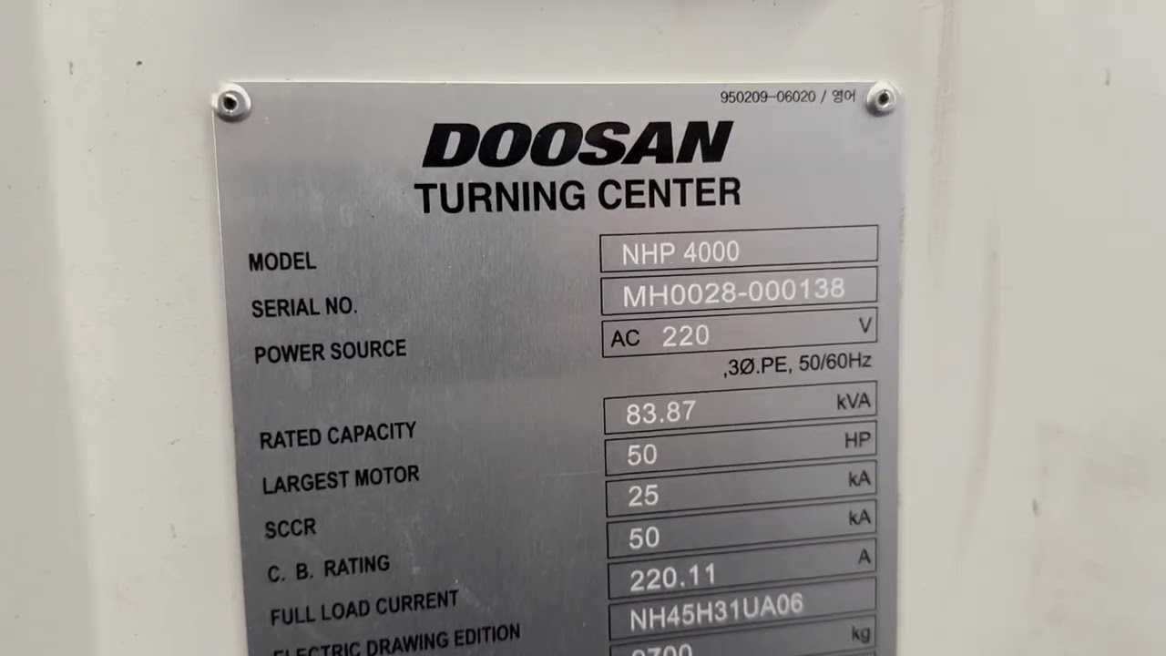 2018 DOOSAN NHP 4000 Horizontal Machining Center 