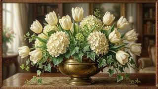 White Hydrangea in Gold Vase 🌸 | 4K Frame TV Art | Samsung Frame TV Floral Screensaver screenshot 5