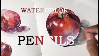 Как рисовать яблоко акварельными карандашами |Watercolor Painting Tutorial - Apple