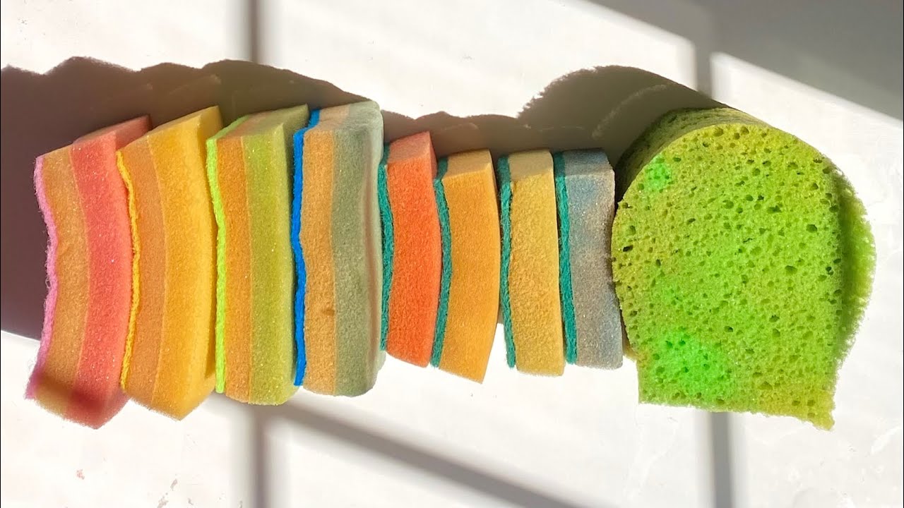 ASMR bulk kitchen + car sponge ripping - jelly / dettol bleached foam + scours near microphone 🎤