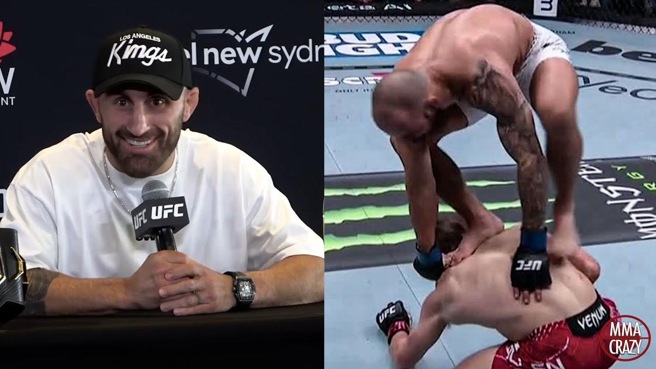 Alexander Volkanovski reacts to Jean Silva jumping off Arnold Allen at UFC 324