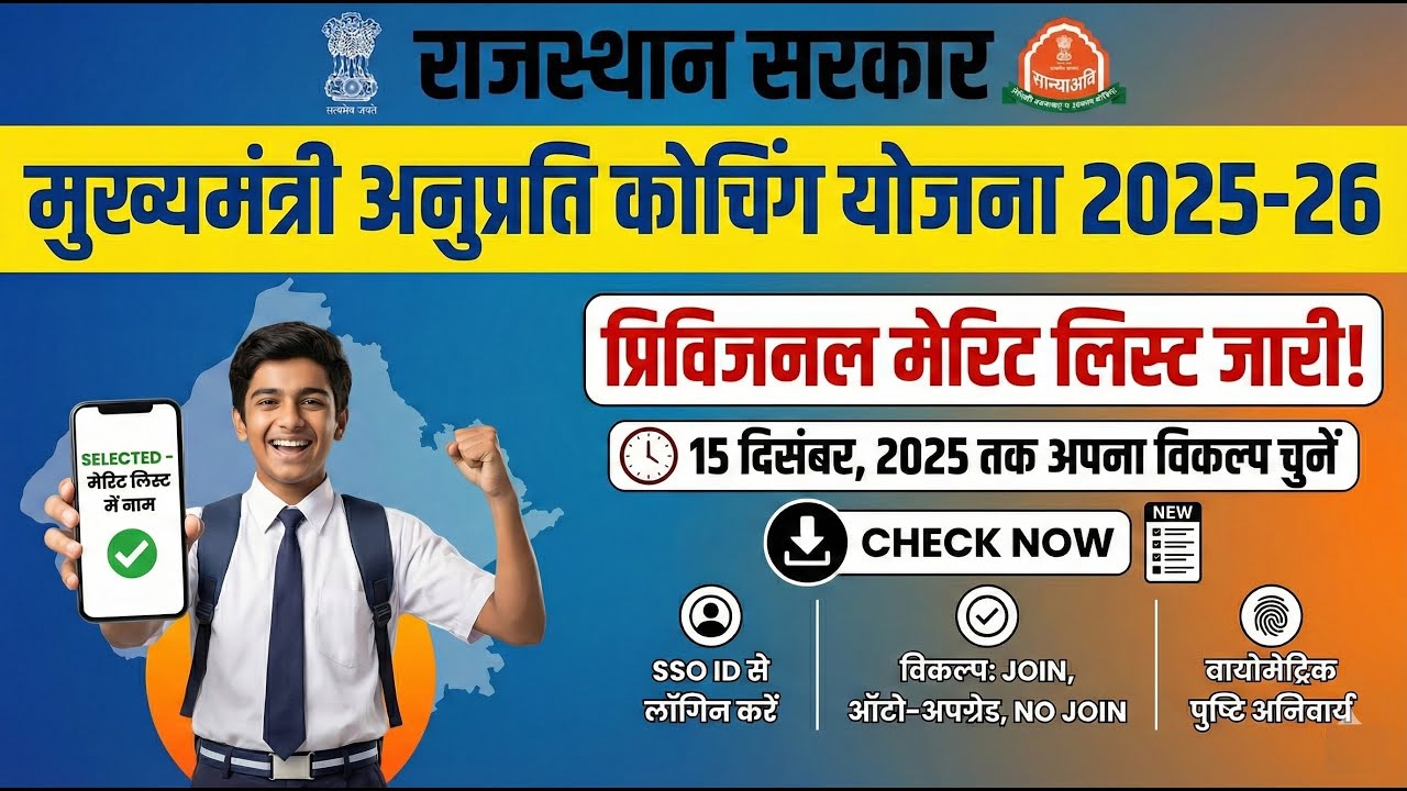 Anuprati Merit List 2025-26 जारी | SSO पर कोचिंग allotment चेक करें | Motion Education
