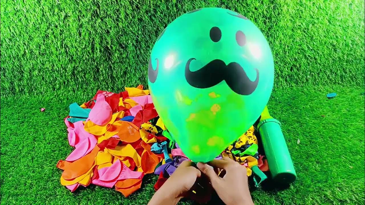 Blowing Up BALLOONS And Popping With Mustache Shaped BALLOONS Inflate