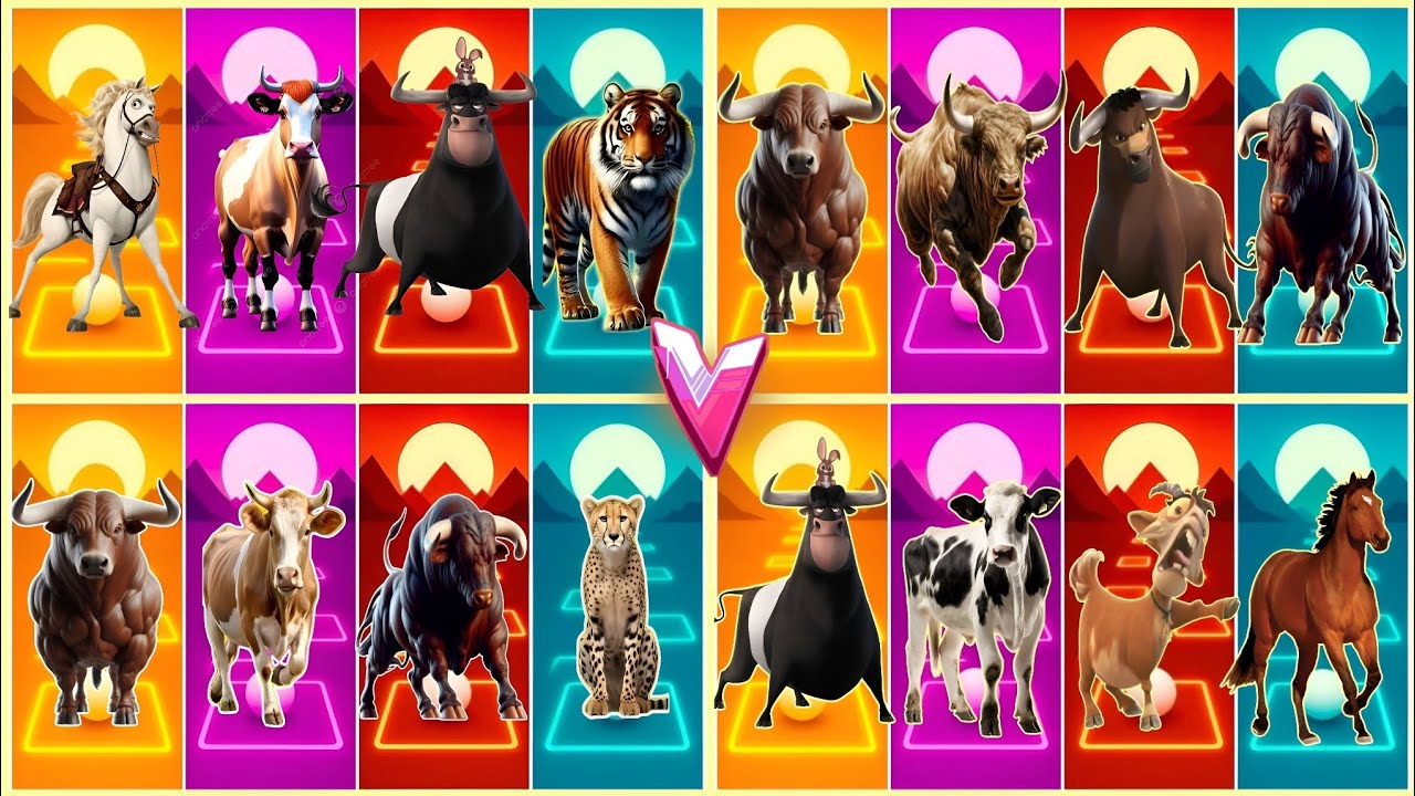 Funny Tiger 🐅🆚 Funny Bull 🐂🆚 Funny Horse 🐎🆚 Funny  Cow 🐄🆚 Tiles Hop EDM Rush