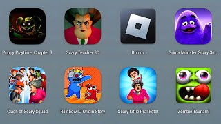 Poppy Playtime Chapter 3 Mobile, Roblox, Scary Teacher, Grimace Monster, Zombie Tsunami, Rainbow io