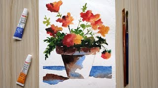 vase watercolor easy flower painting very
