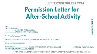 Permission Letter For After school Activity