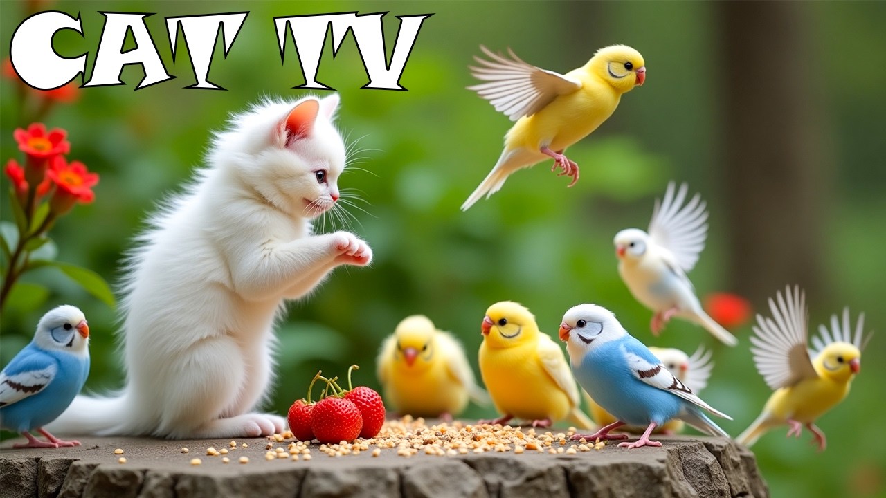 (БЕЗ РЕКЛАМЫ) 4K HDR CAT TV 😻 Энергичные птицы играют вместе 🦜🍃 Природная терапия с успокаивающим...