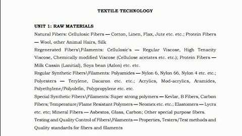 TRB Lecturers (Engineering / Non-Engineering) Syllabus in Textile Technology