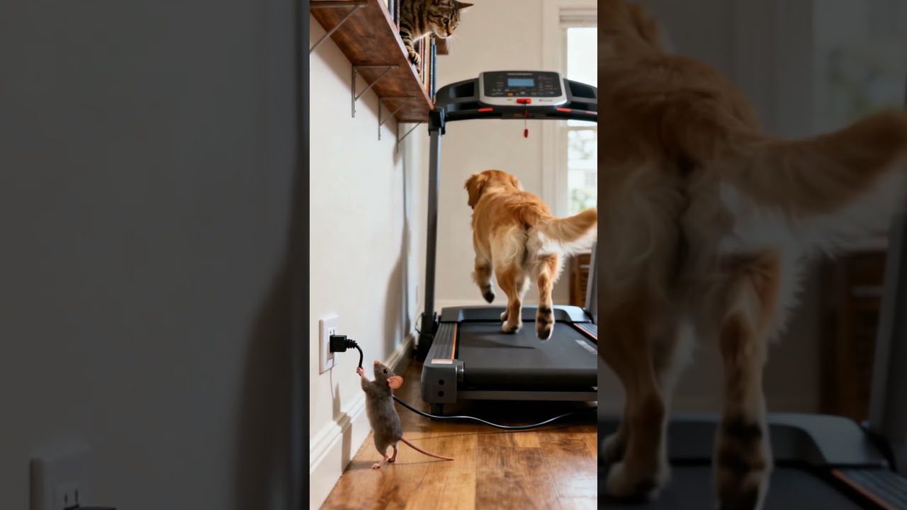 Dog Running on Treadmill, Mouse Pulls the Plug, and Cat Watches in Secret 😂🐶🐭🐱 