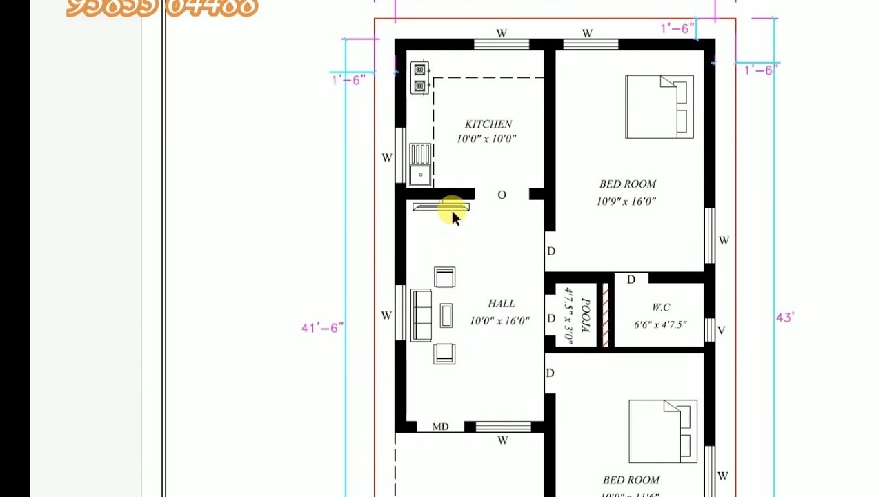 26 x 43 Best 2bhk North facing building plan as per vastu in Tamil ...