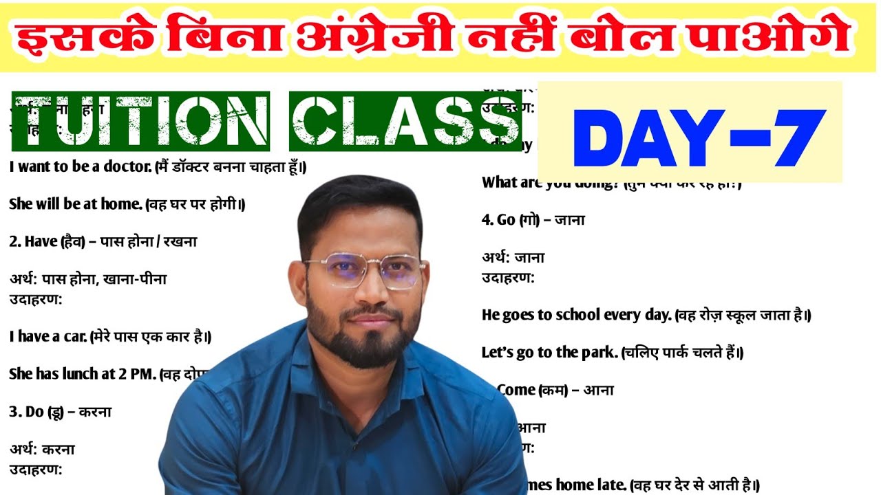 DAY-7/ Important verbs with hindi meanings/Tution Classes/vishnu atp/how to learn english