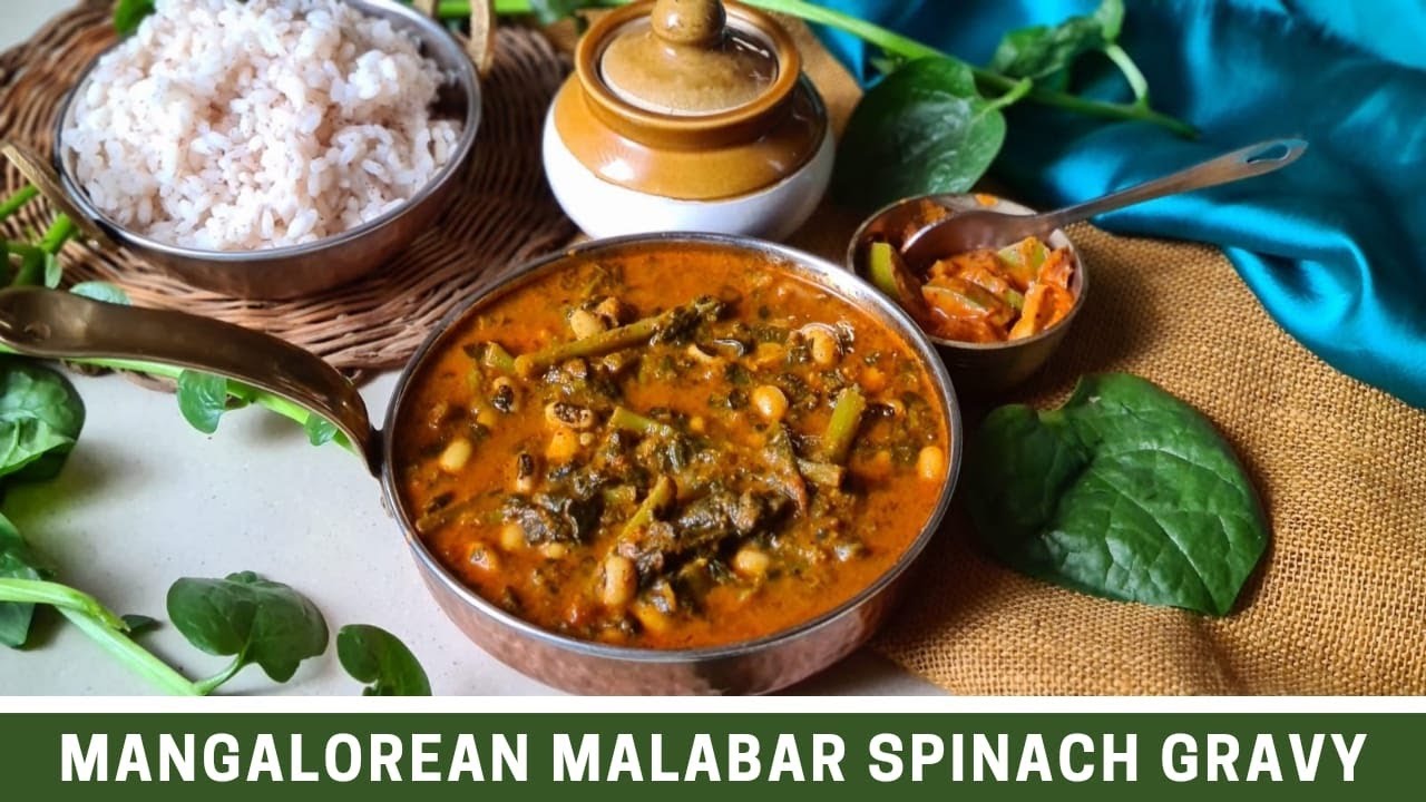 Malabar Spinach and Black eyed peas curry Mangalorean Basale Chavli