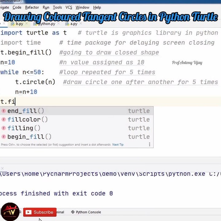 Drawing Colored Tangent Circles in Python using Turtle Graphics Program ...