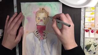 Watercolor portrait without prior sketch