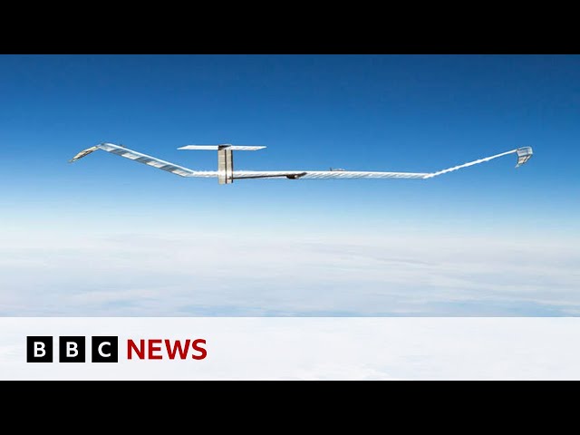 The solar-powered aircraft flying high in the atmosphere | BBC News class=