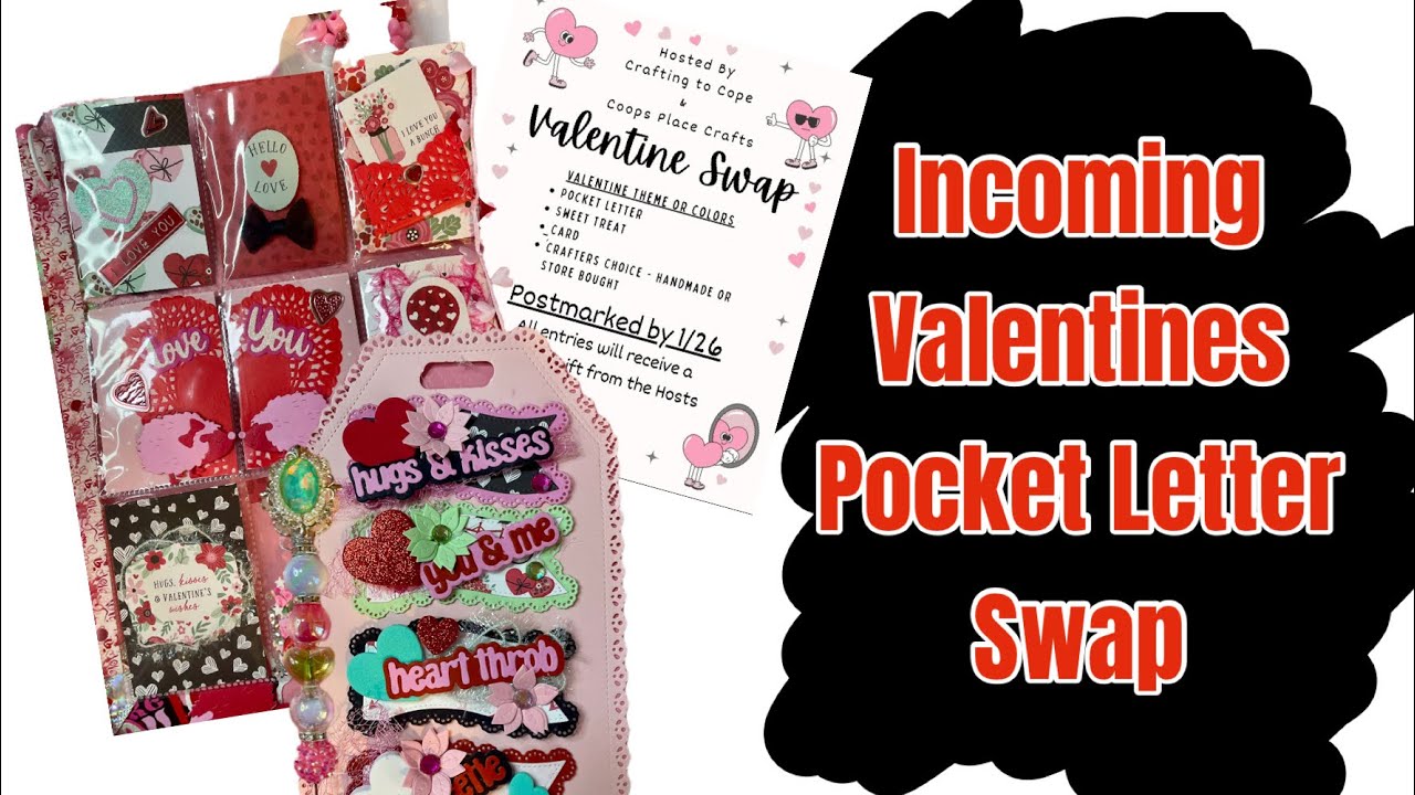 Incoming Valentine Pocket letter swap made by @uniekmakes Hosts @Coopsplacecrafts & @craftingtocope 
