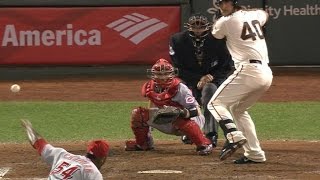 CIN@SF: Bumgarner pinch-hits vs. Chapman, takes walk