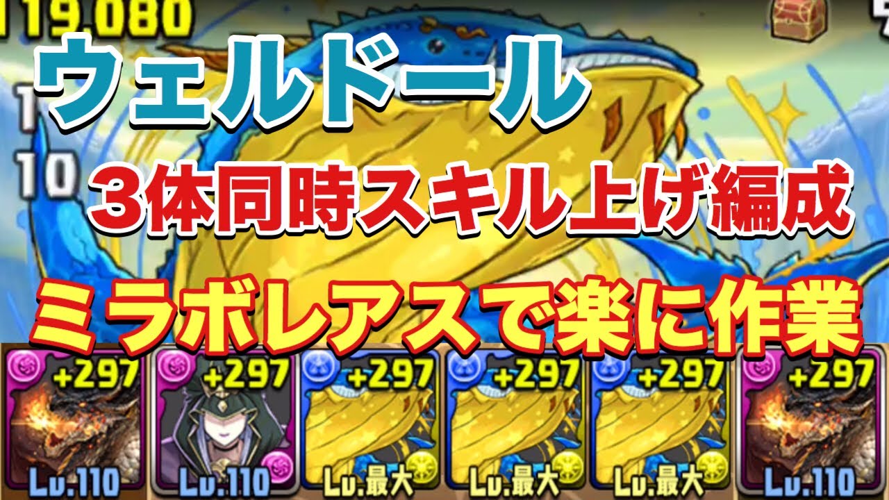 パズドラ ウェルドール 絶地獄級 3体同時スキル上げ編成 周回 ミラボレアス 元パズバト全国１位ノッチャが老眼に負けず頑張る動画 Vol 171 Youtube