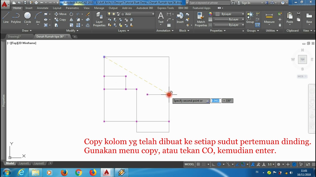 Tutorial Membuat Denah  Rumah  Type  36  Menggunakan Autocad  