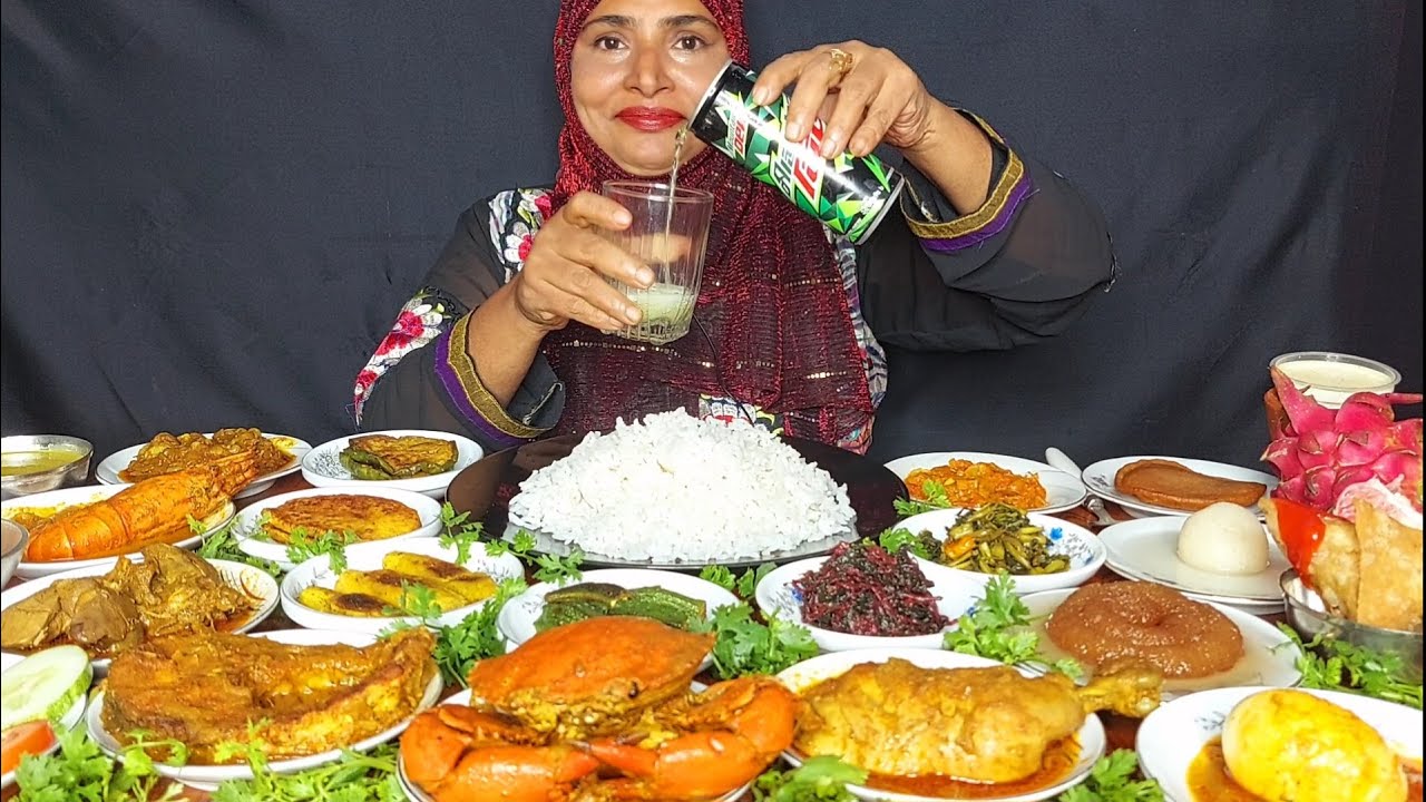 EATING HUGE MENU, MUTTON FAT CURRY, CHICKEN CURRY, FISH CURRY,LOBSTER, CRAB,EGG CURRY,VEG WITH RICE