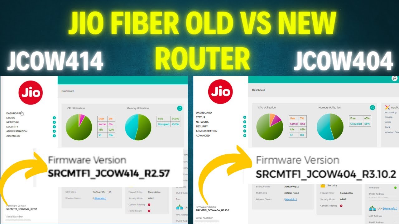 Jio Fiber JCOW414 Router vs JCOW404 Router | SRCMTF1_JCOW414_R2.57 vs ...