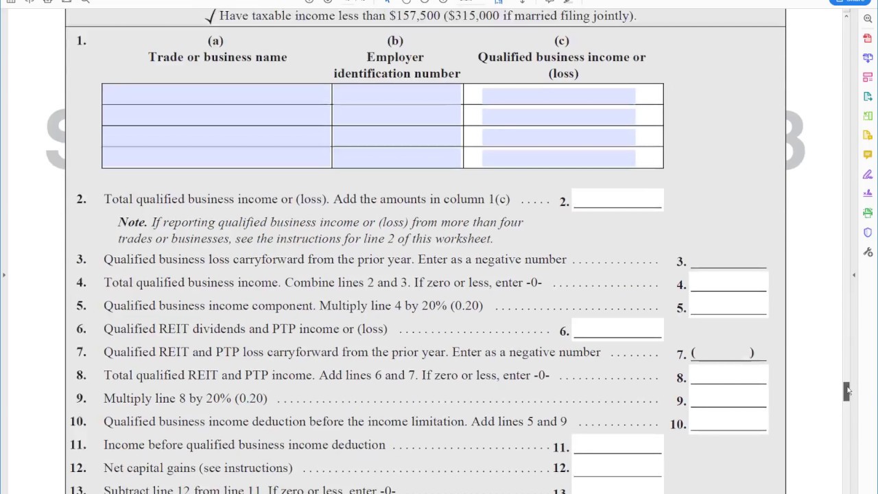 Qualified Business Income Deduction Worksheet