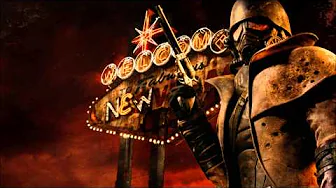 The Courier standing in front of the Welcome to New Vegas sign
