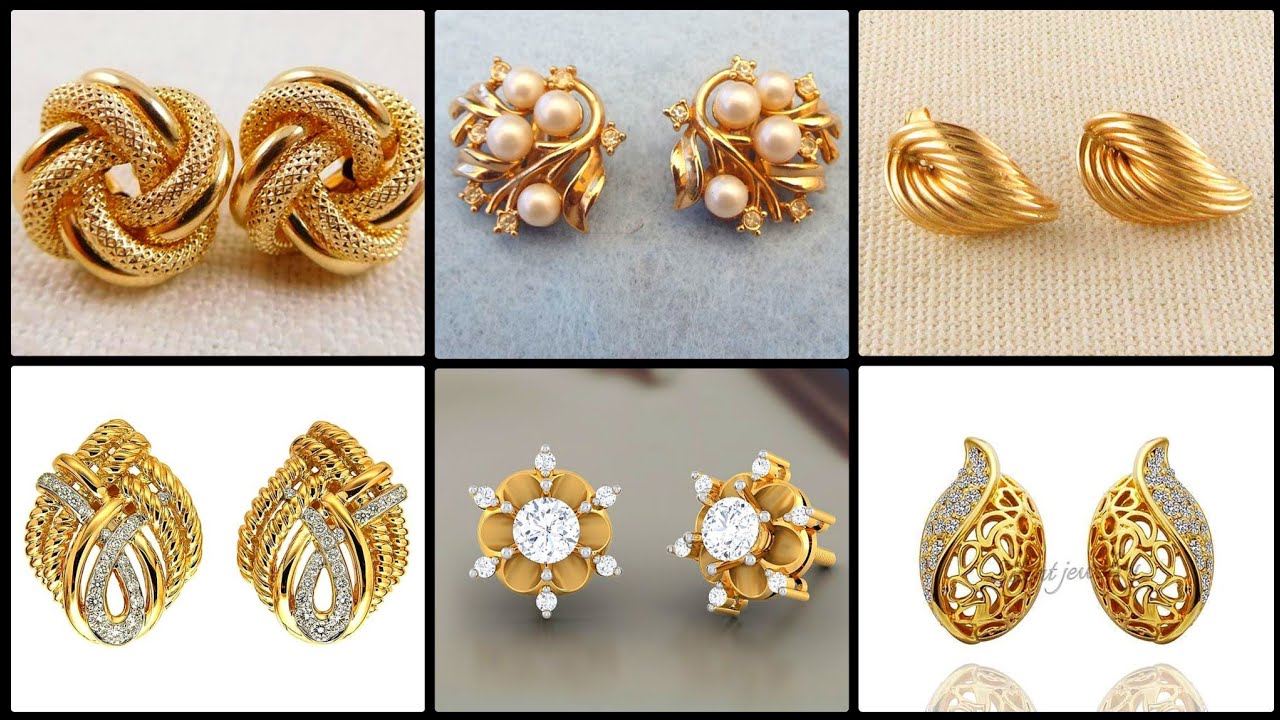 Latest 2020 pure Gold Stud Earrings Designs - YouTube