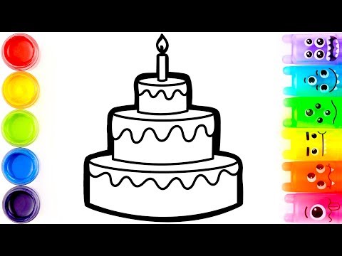 Vẽ bánh sinh nhật bằng bột màu | Glitter Toy Birthday Cake Coloring and Drawing for Kids | Foci