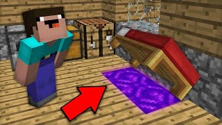 Minecraft NOOB vs PRO: NOOB LOOKED UNDER BED AND FOUND SECRET PORTAL ! Challenge 100% trolling